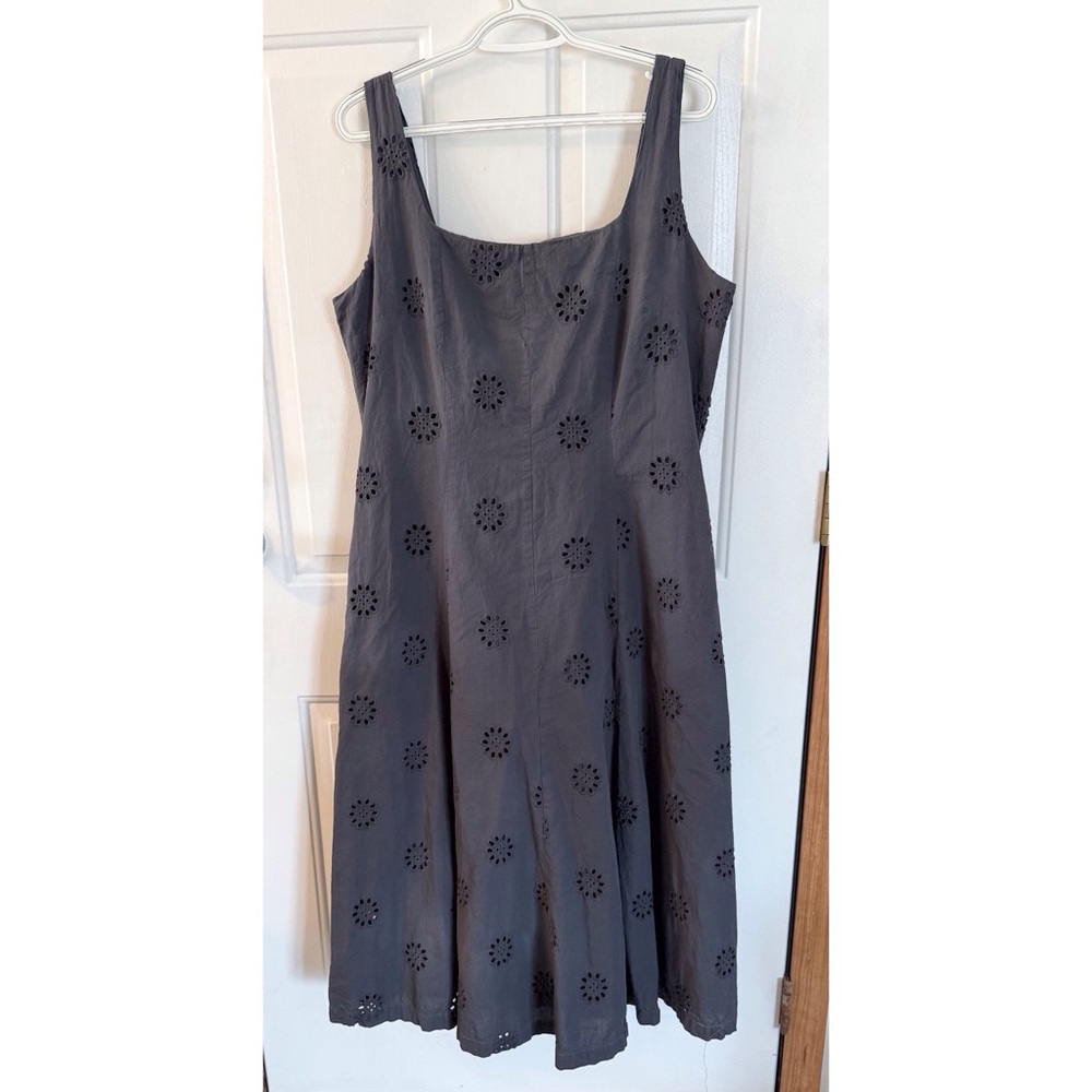 Sleeveless Gray Eyelet Midi Dress